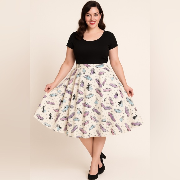 Collectif Dresses & Skirts - Collectif London 50s Car Print Swing Skirt – Size 3XL (UK 20)